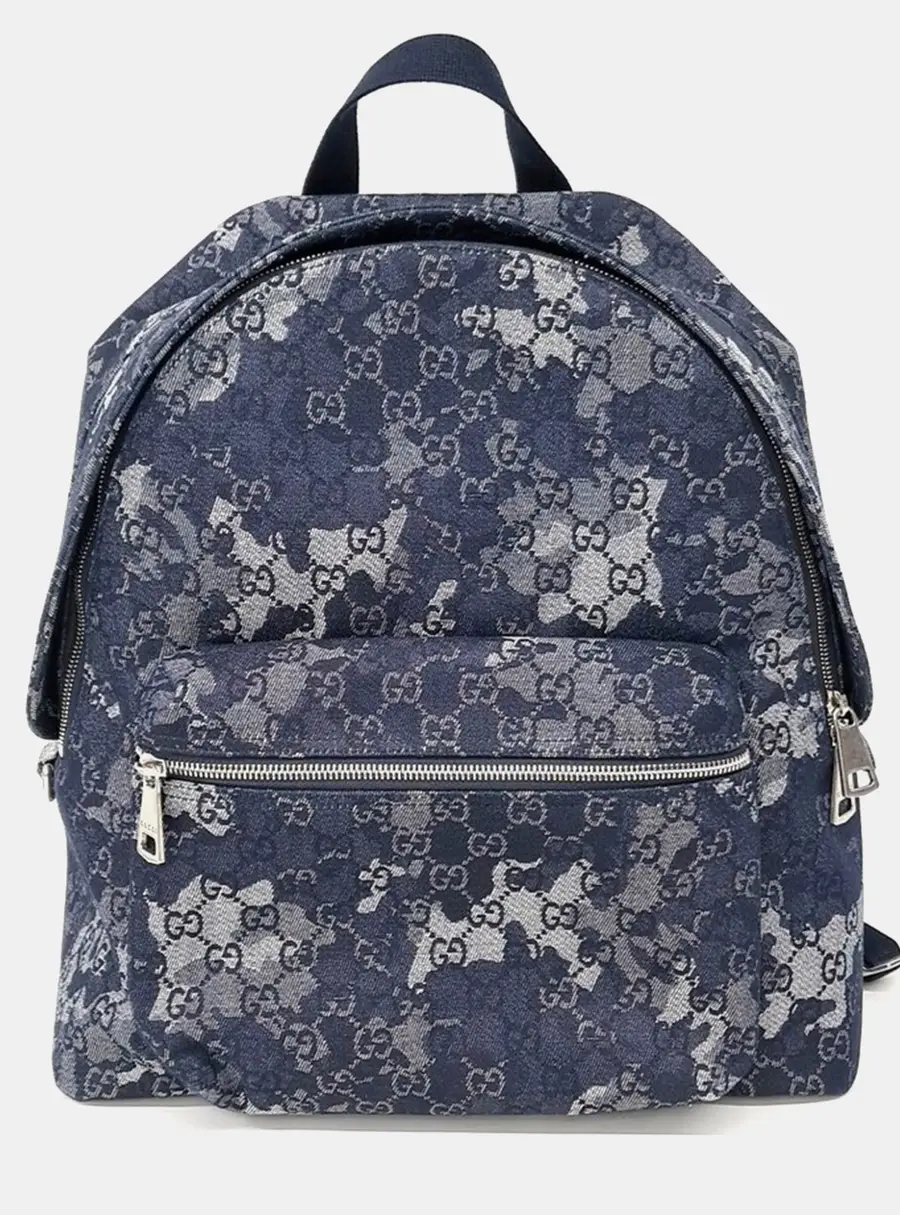 Gucci GG Supreme Large Blue Denim Backpack Bag