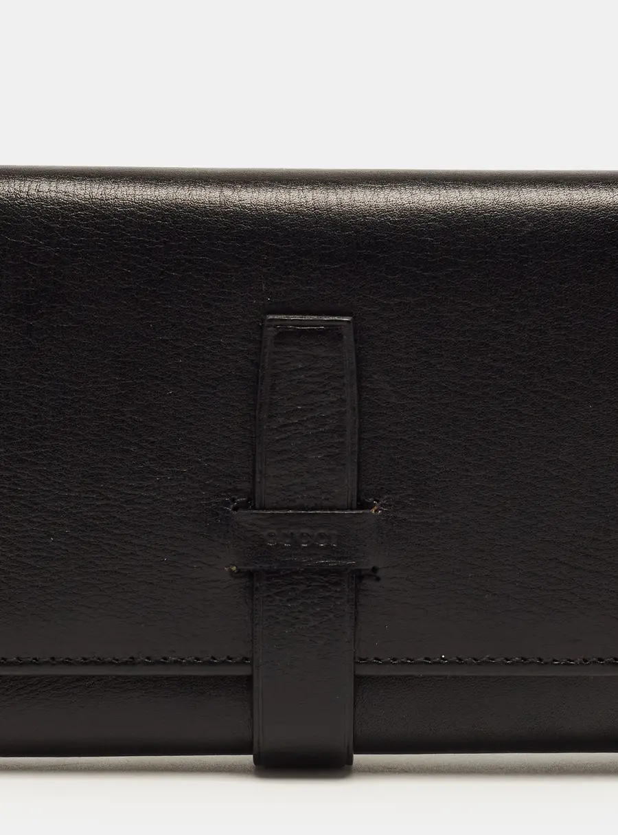 Gucci Flap Black Leather Trifold Wallet