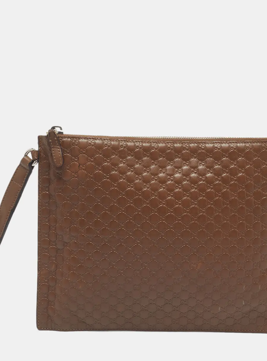 Gucci Zip Brown Microguccissima Leather Flat Wristlet Pouch