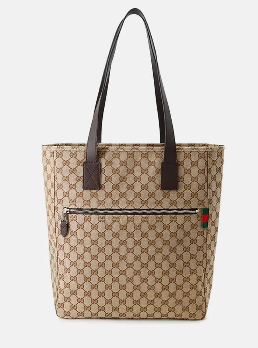 Gucci Neo Original Tote Beige Brown GG Canvas Leather Tote Bag