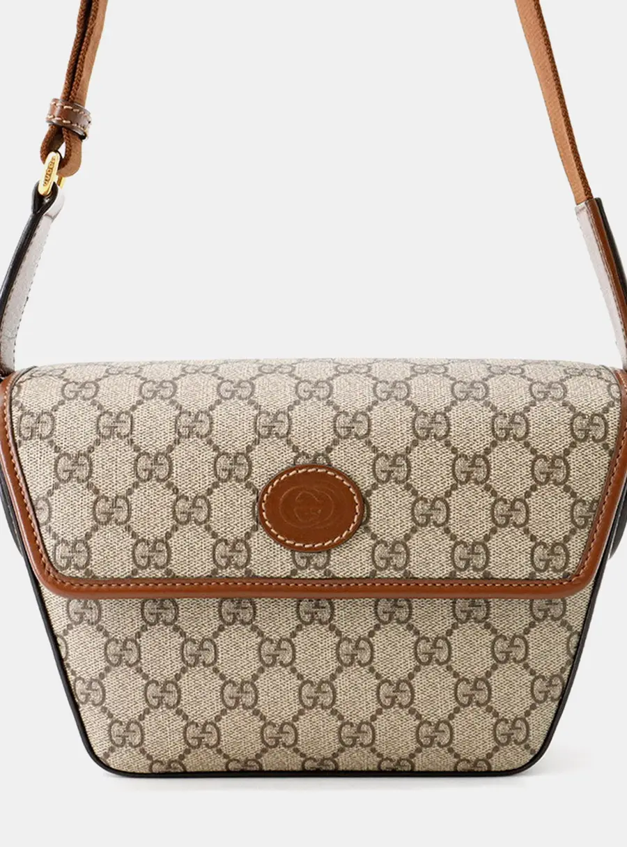 Gucci GG Supreme Small Beige Brown GG Supreme Canvas Leather Shoulder Bag