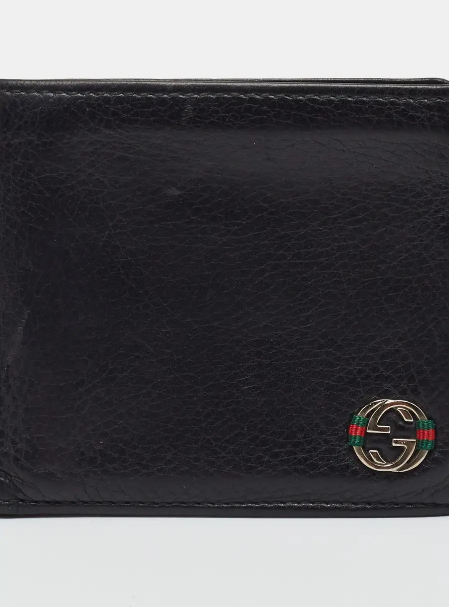 Gucci Interlocking G Web Black Leather Bifold Wallet