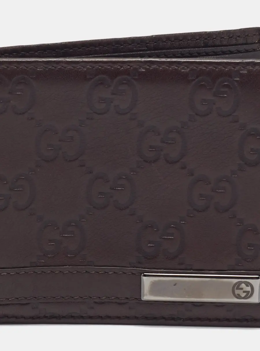 Gucci Metal Bar Logo Brown Guccissima Leather Bifold Wallet