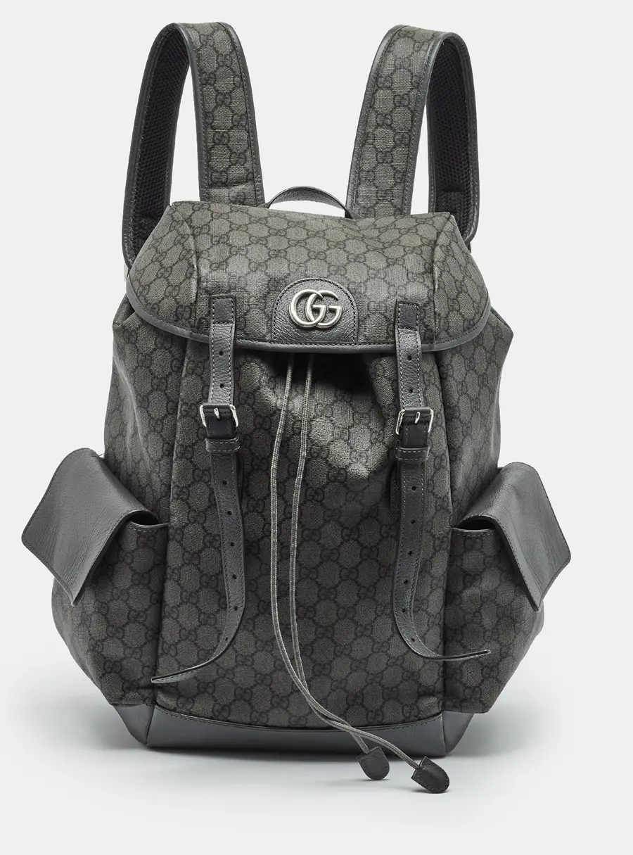 Gucci Ophidia Large Grey GG Supreme Canvas and Leather Backpack