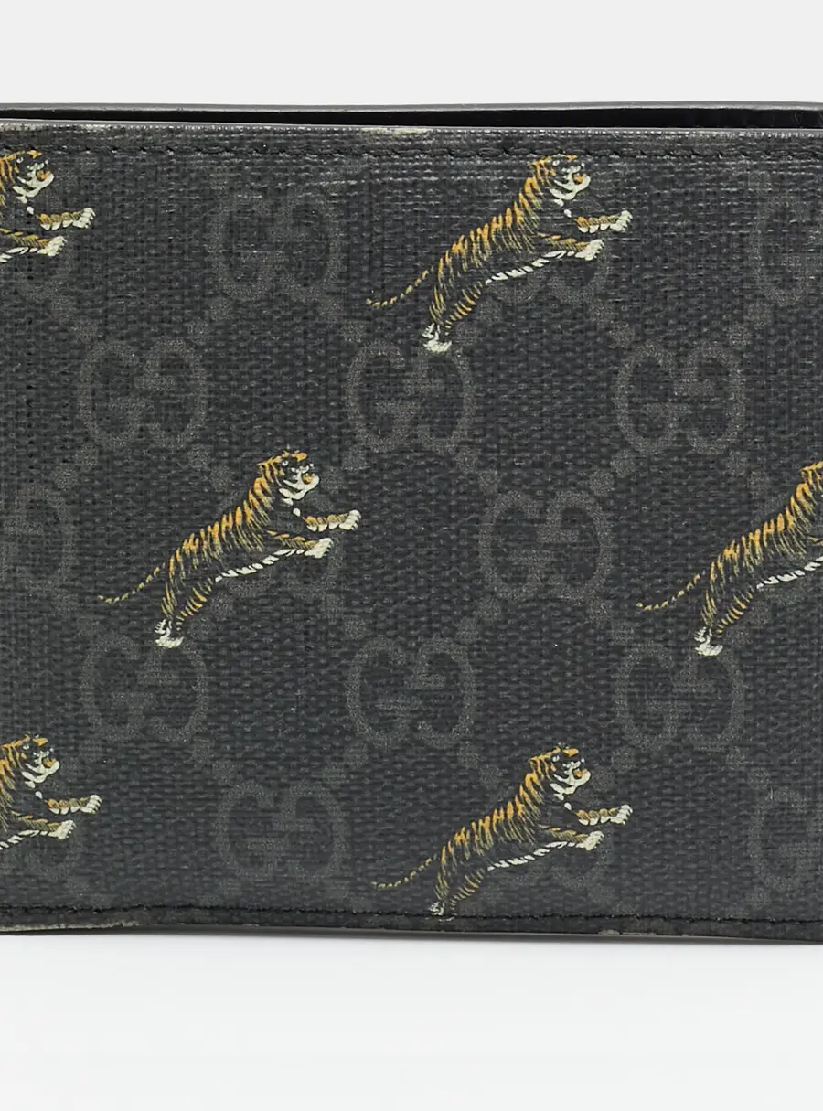 Gucci Black Tiger Print GG Supreme Canvas Bifold Wallet