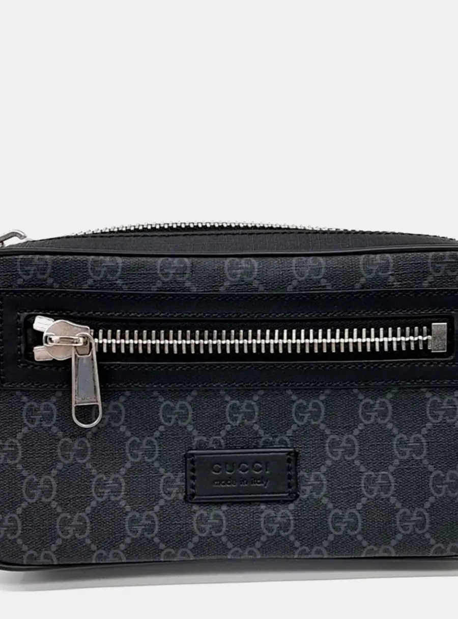 Gucci Supreme Black/Grey Coated Canvas Belt Hip Bag (474293)