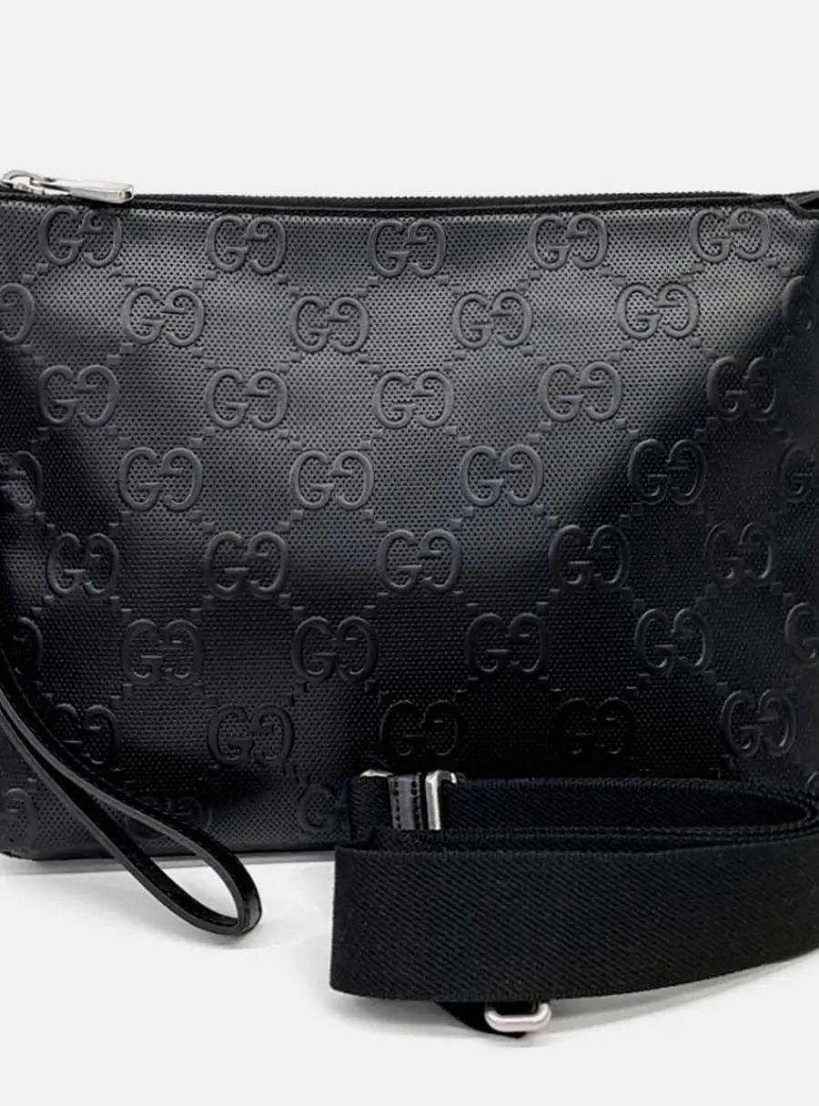 Gucci Black Leather Embossed Clutch and Shoulder Bag