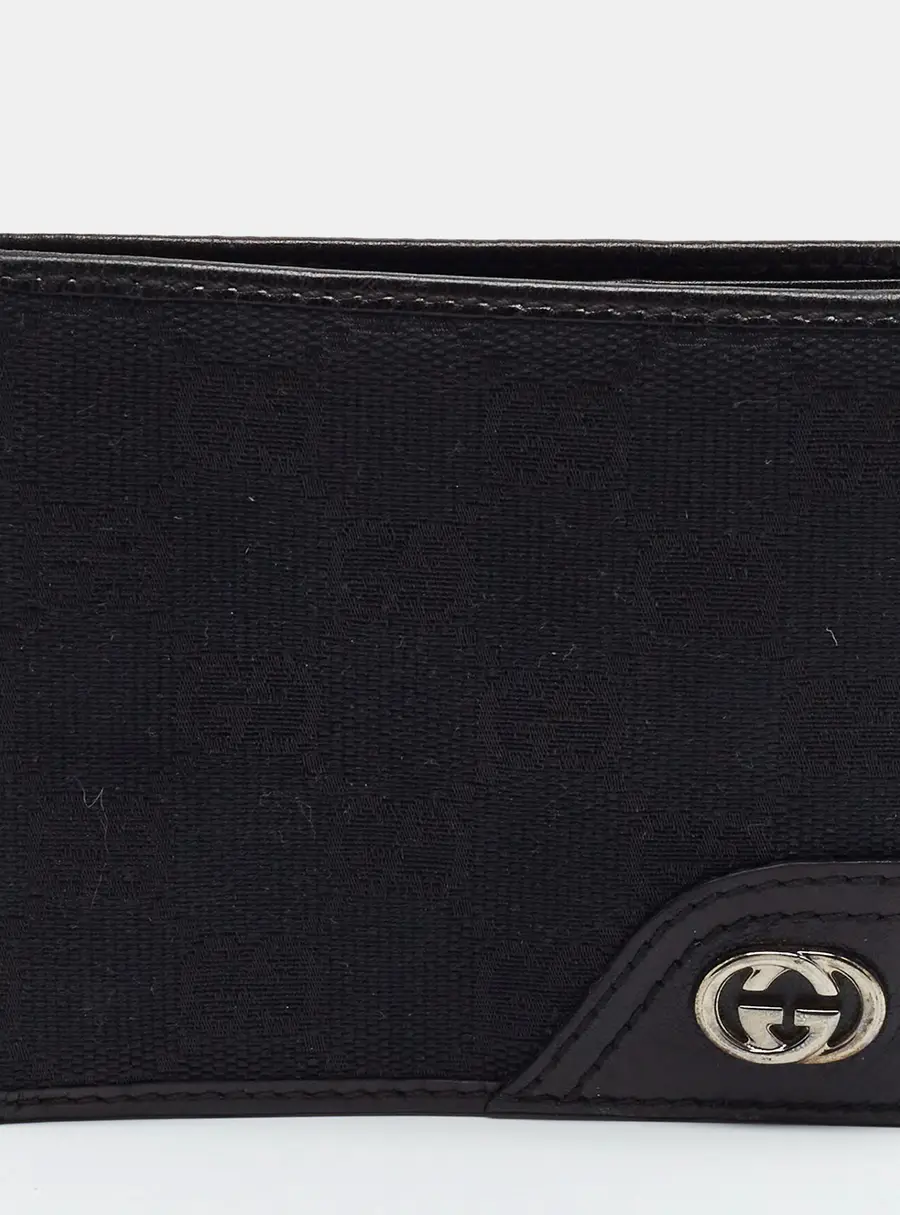 Gucci Interlocking G Black GG Canvas and Leather Bifold Wallet