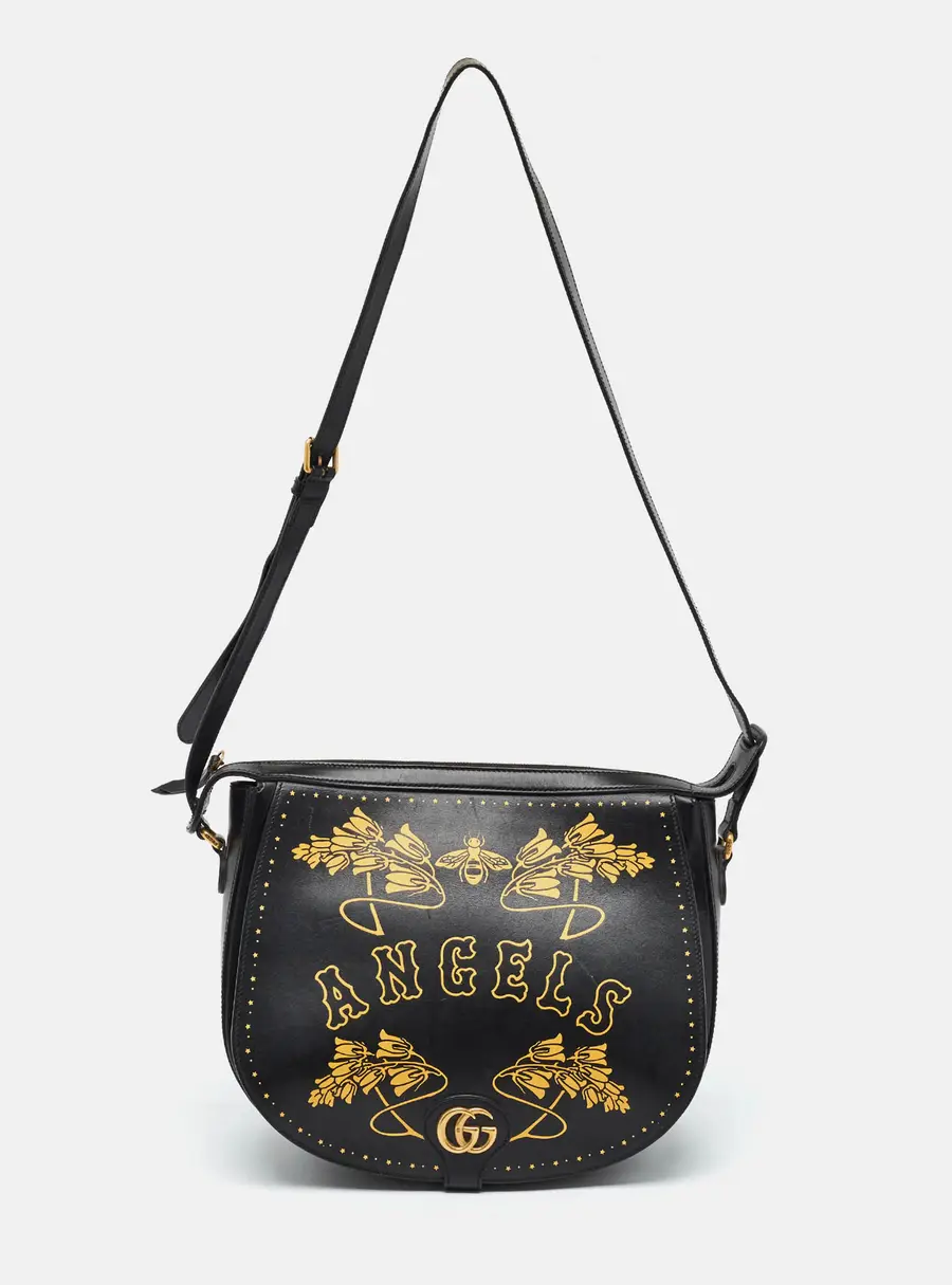 Gucci LA Angels Black/Gold Leather Messenger Bag