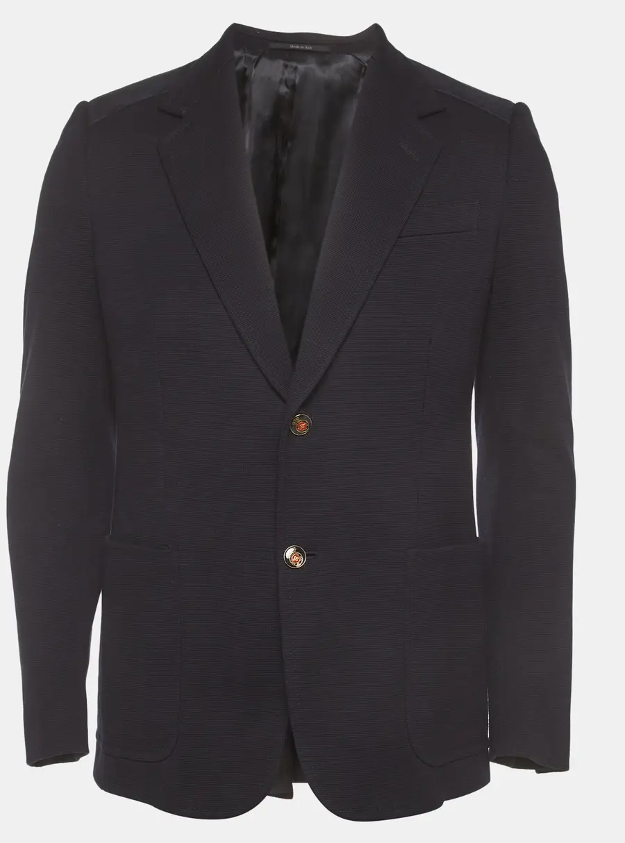Gucci Navy Blue Textured Cotton Long Sleeve Tailored Jacket L