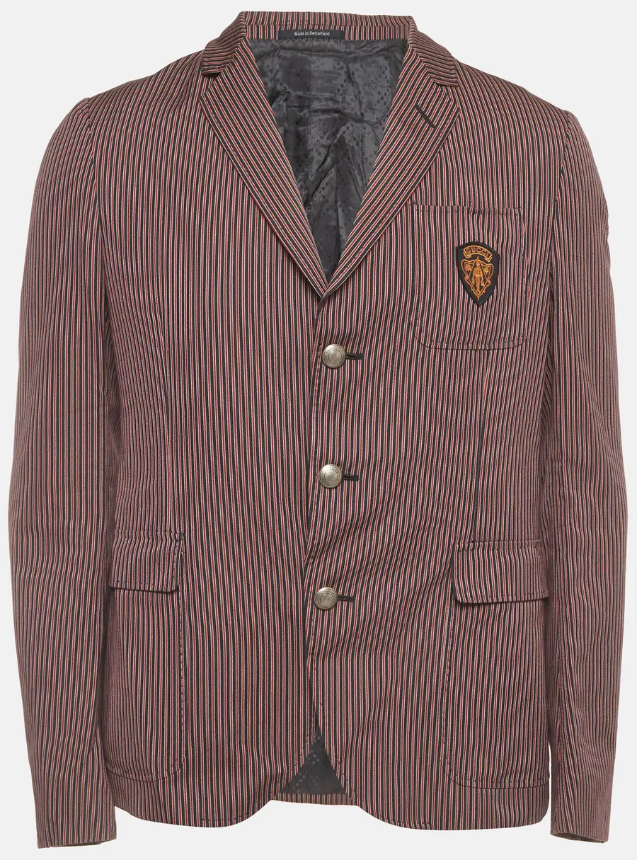 Gucci Red/Blue Striped Crest Cotton Schoolboy Hysteria Jacket L