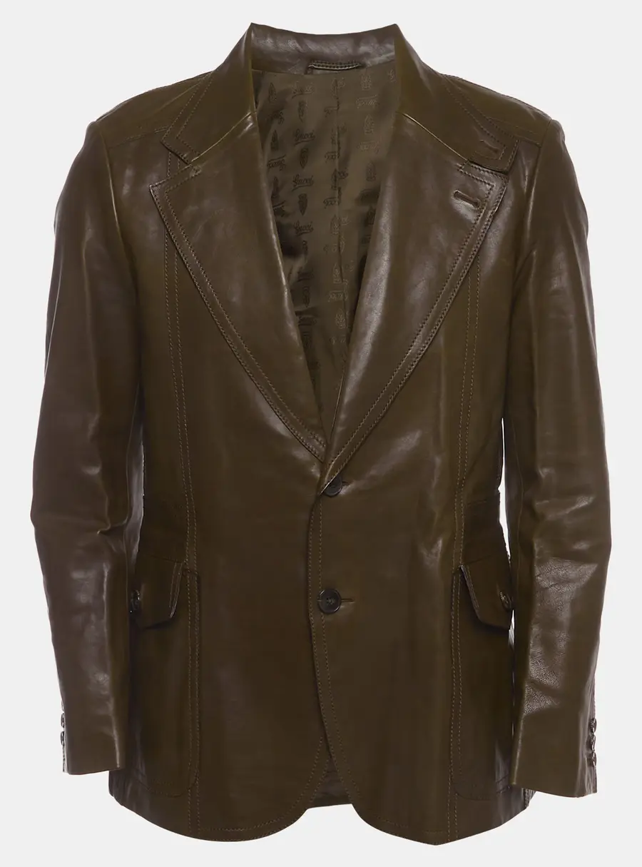 Gucci Brown Leather Long Sleeve Jacket L