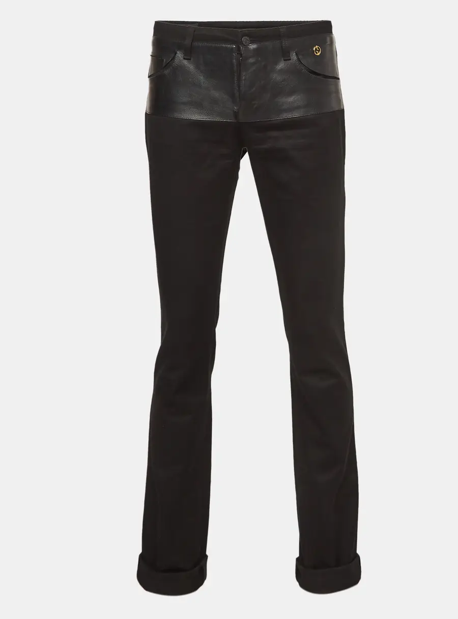 Gucci Black Cotton Leather Trim Pants XS