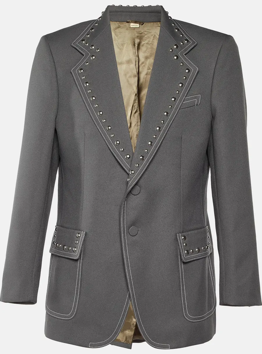 Gucci Grey Gabardine Studded Single Breasted Blazer XL