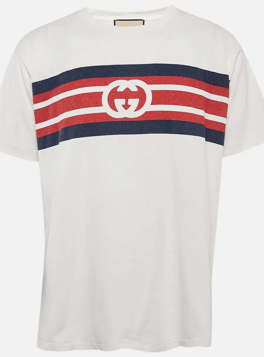 Gucci White Logo Print Jersey Crew Neck T-Shirt S