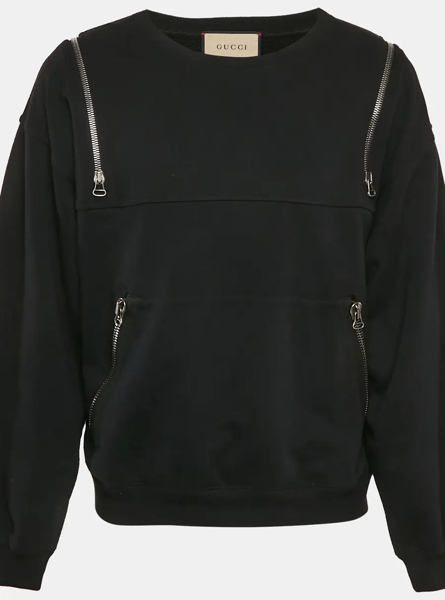Gucci Black Printed Cotton Zip Detail Sweatshirt S