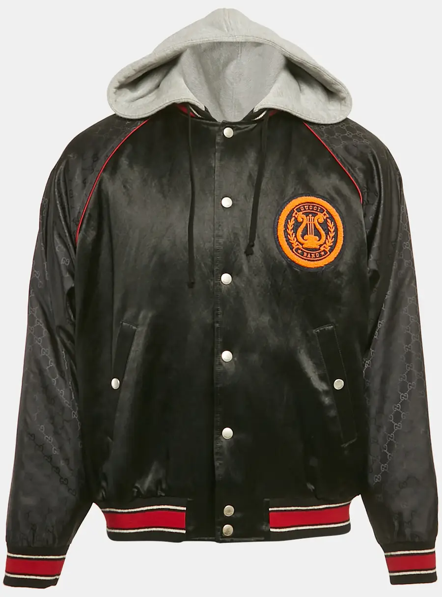 Gucci Multicolor GG Nylon and Satin Web Accent Zip Front Hooded Jacket S