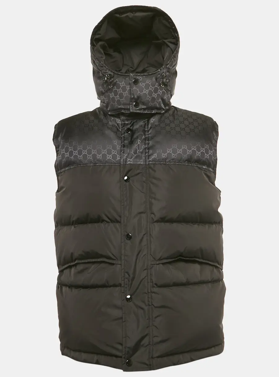 Gucci Black GG Jacquard Nylon Down Vest M