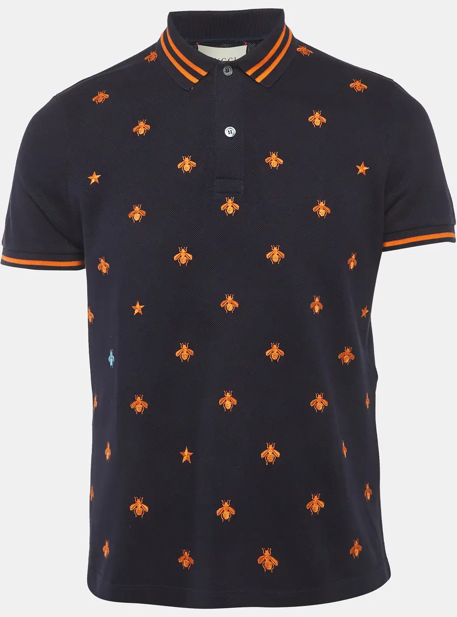 Gucci Blue Bee Embroidered Pique Polo T-Shirt L