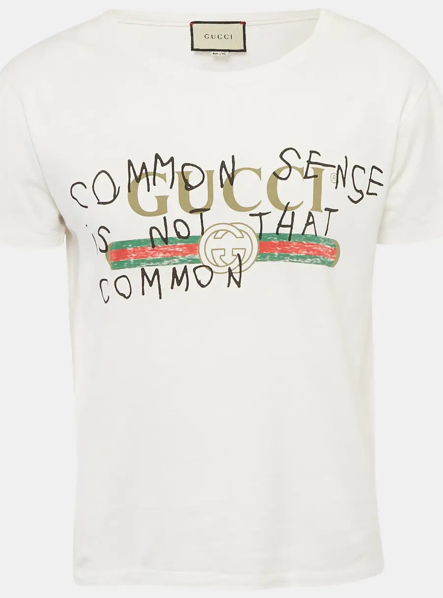 Gucci White Coco Captain Logo Print Jersey Distressed  T-Shirt XS