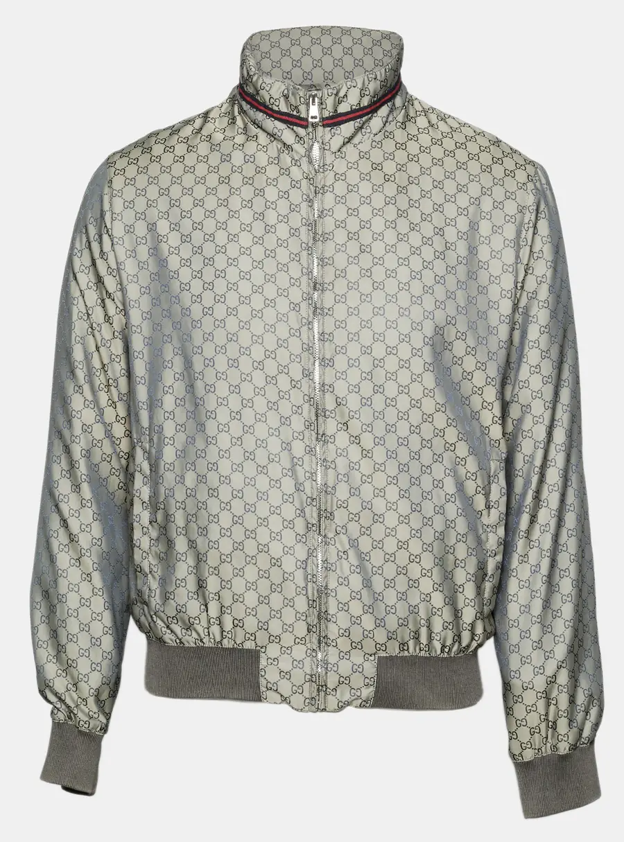 Gucci Grey GG Monogram Synthetic Bomber Jacket M