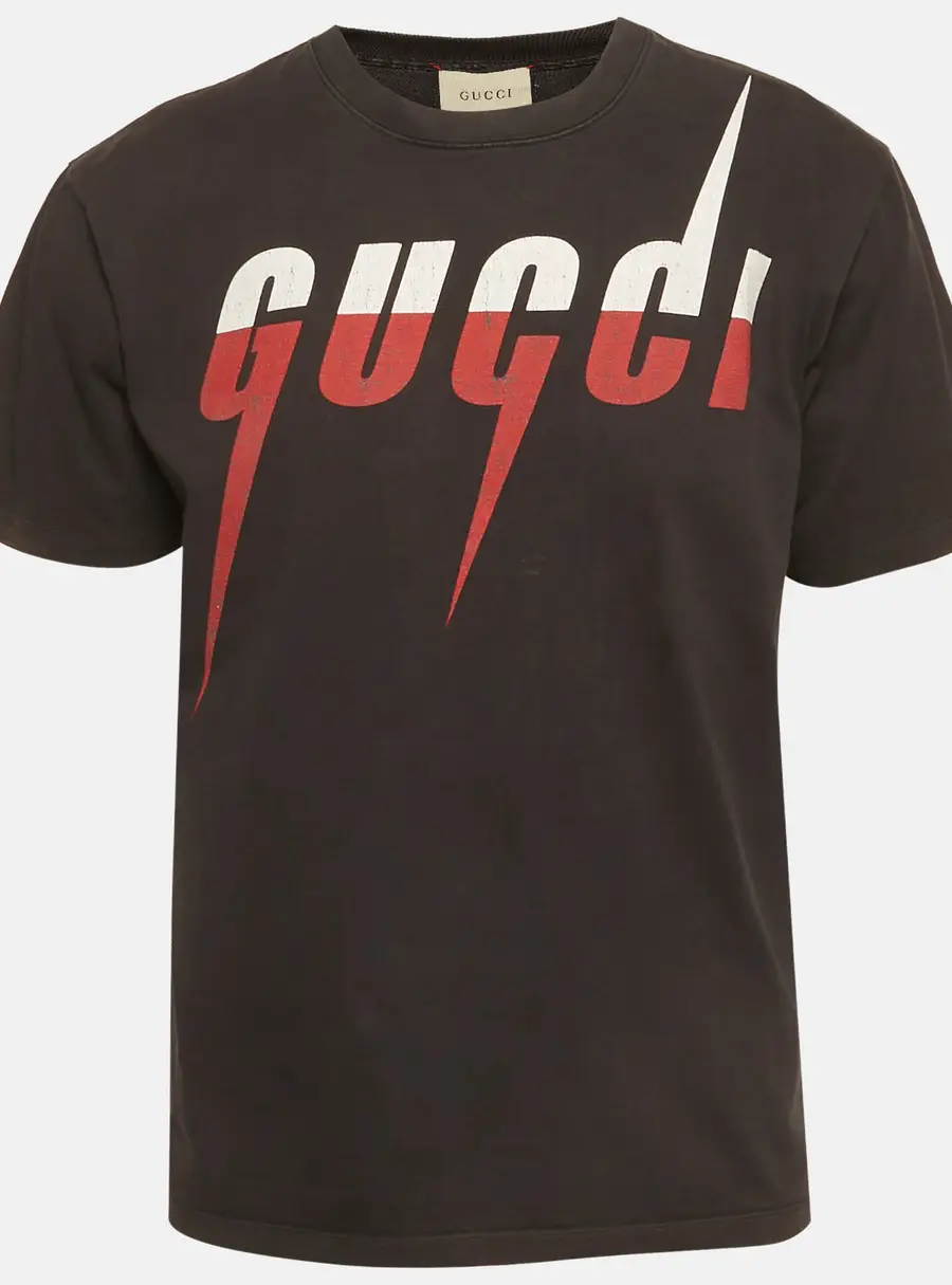 Gucci Black Blade Logo Printed Cotton Knit T-Shirt L