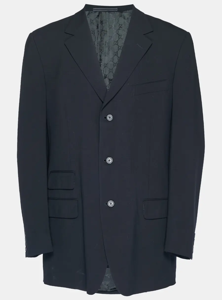 Gucci Vintage Black Wool Regular Fit Blazer XXL