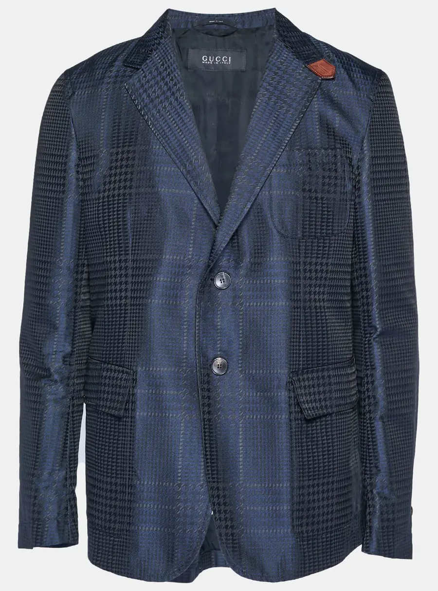 Gucci Navy Blue Jacquard Single Breasted Blazer XL