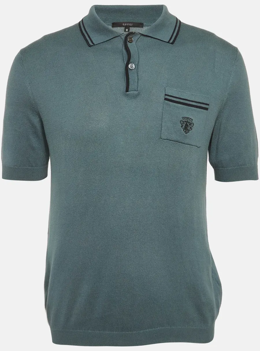Gucci Light Teal Cotton Knit Polo T-shirt M