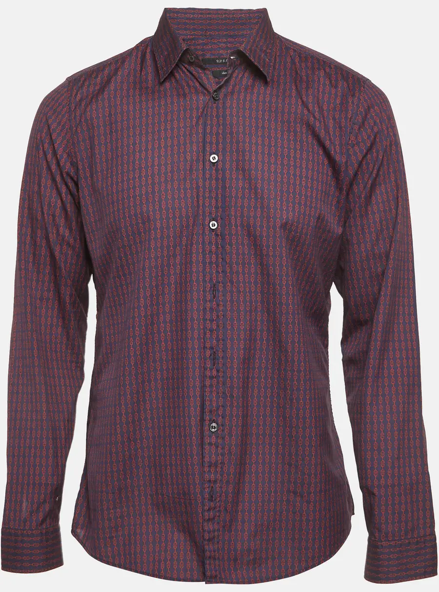 Gucci Navy Blue Horsebit Print Cotton Slim Fit Shirt XL