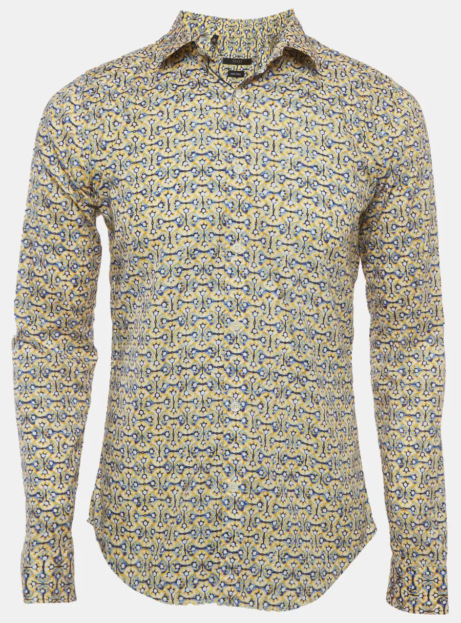 Gucci Yellow/Blue Printed Cotton Shirt M