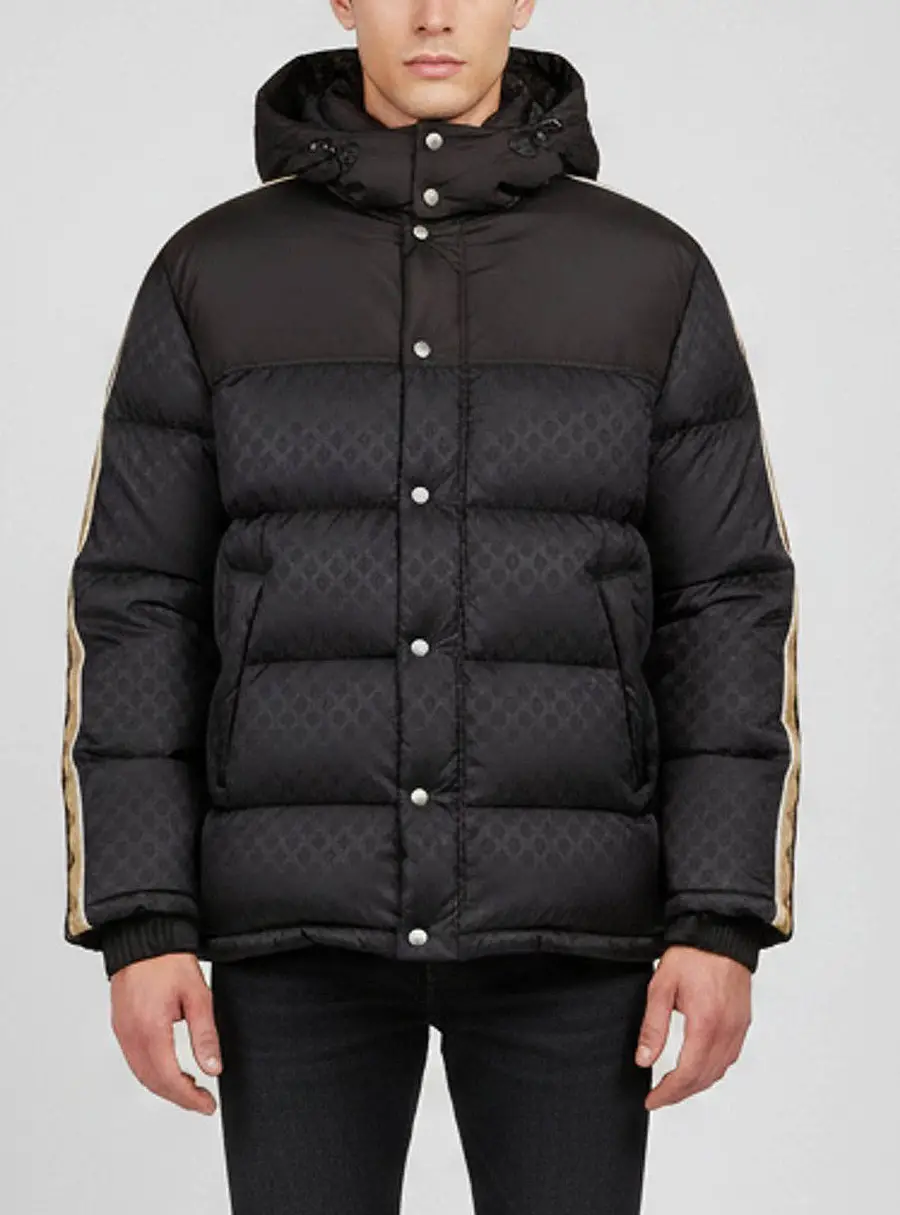Gucci Black Monogram Nylon Puffer Down Jacket L