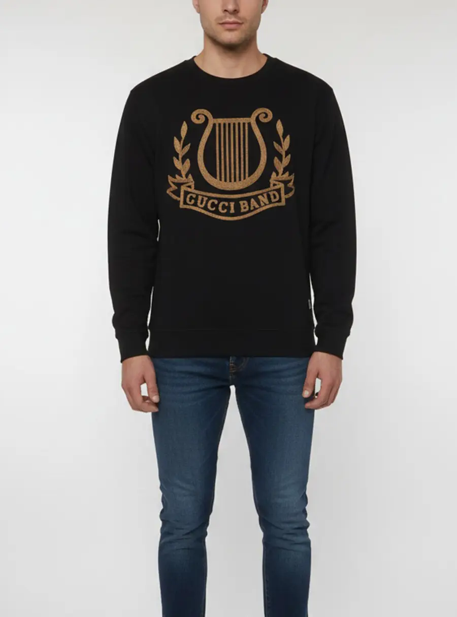 Gucci Black/Gold Lyre Embroidered Jersey Sweatshirt S