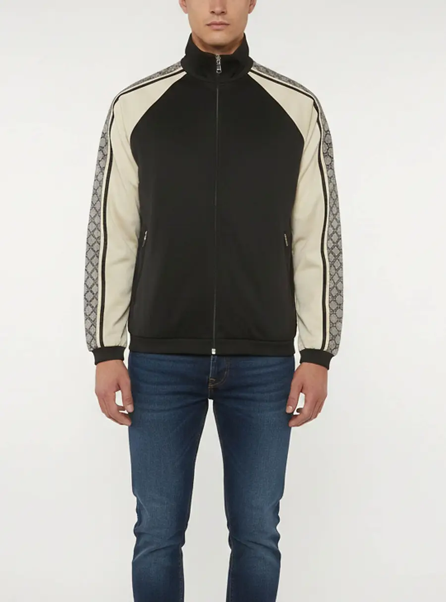 Gucci Black/Cream GG Shoulder Stripe Jersey Oversized Technical Jacket L