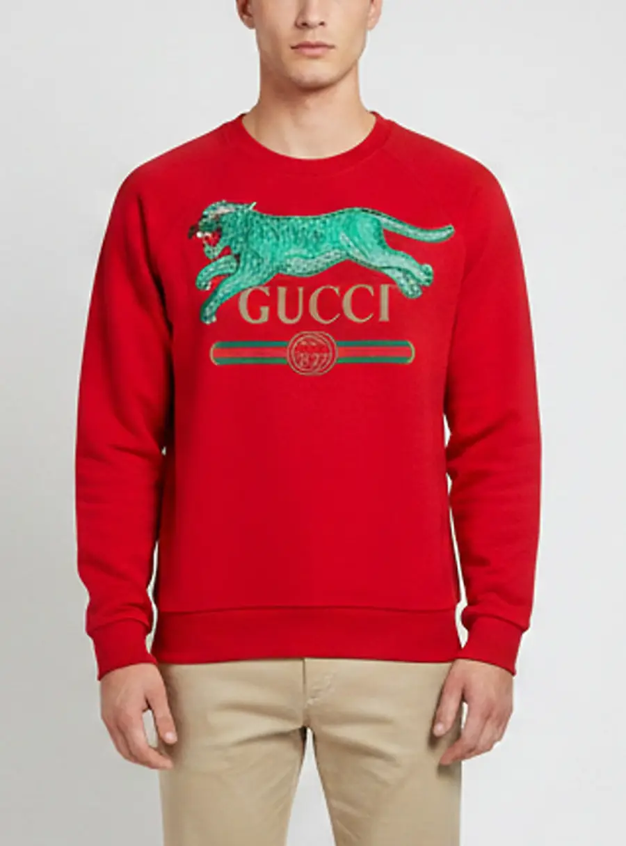Gucci Red Tiger Applique Cotton Knit Crewneck Sweatshirt L