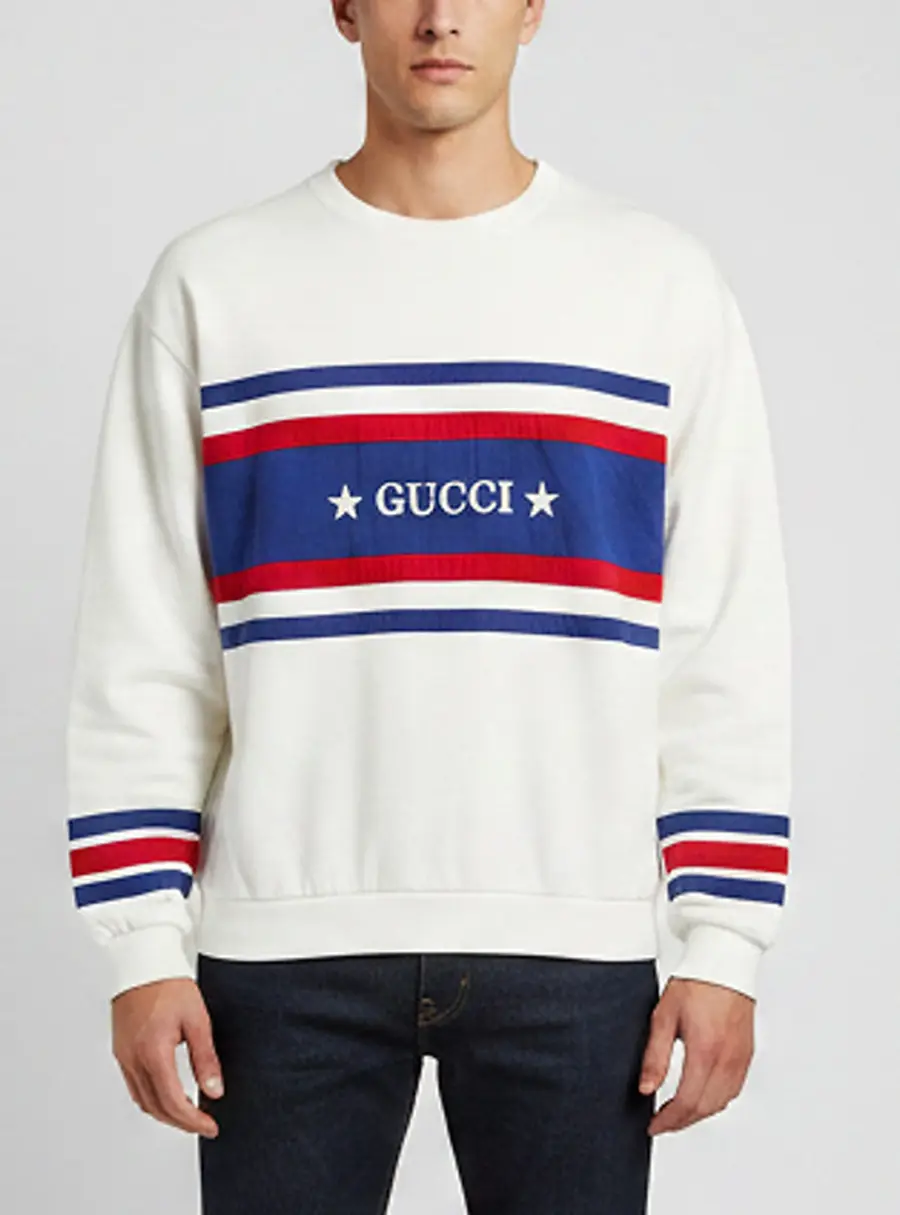 Gucci Off White Logo Embroidered Striped Cotton Jersey Sweatshirt XL