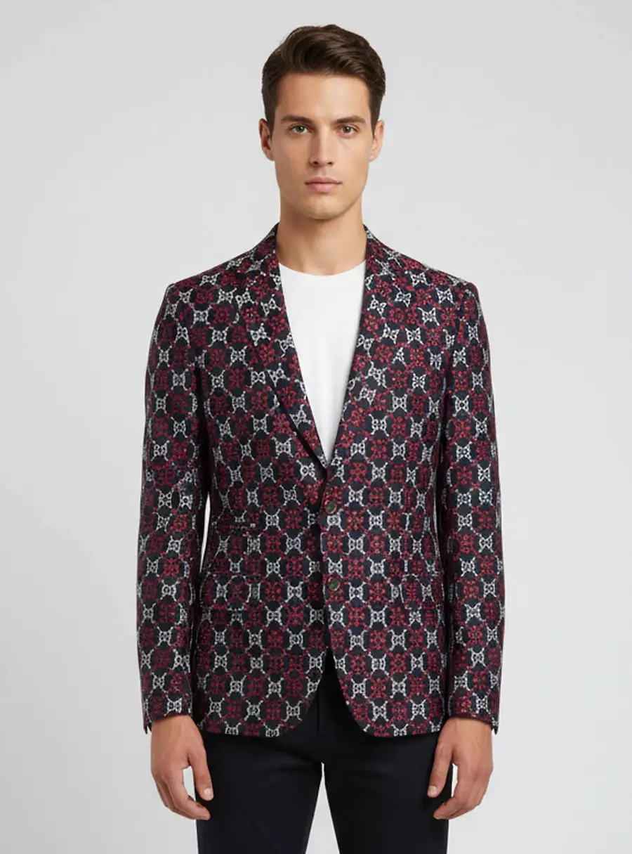 Gucci Navy Blue GG Diamond Jacquard Cambridge Blazer M