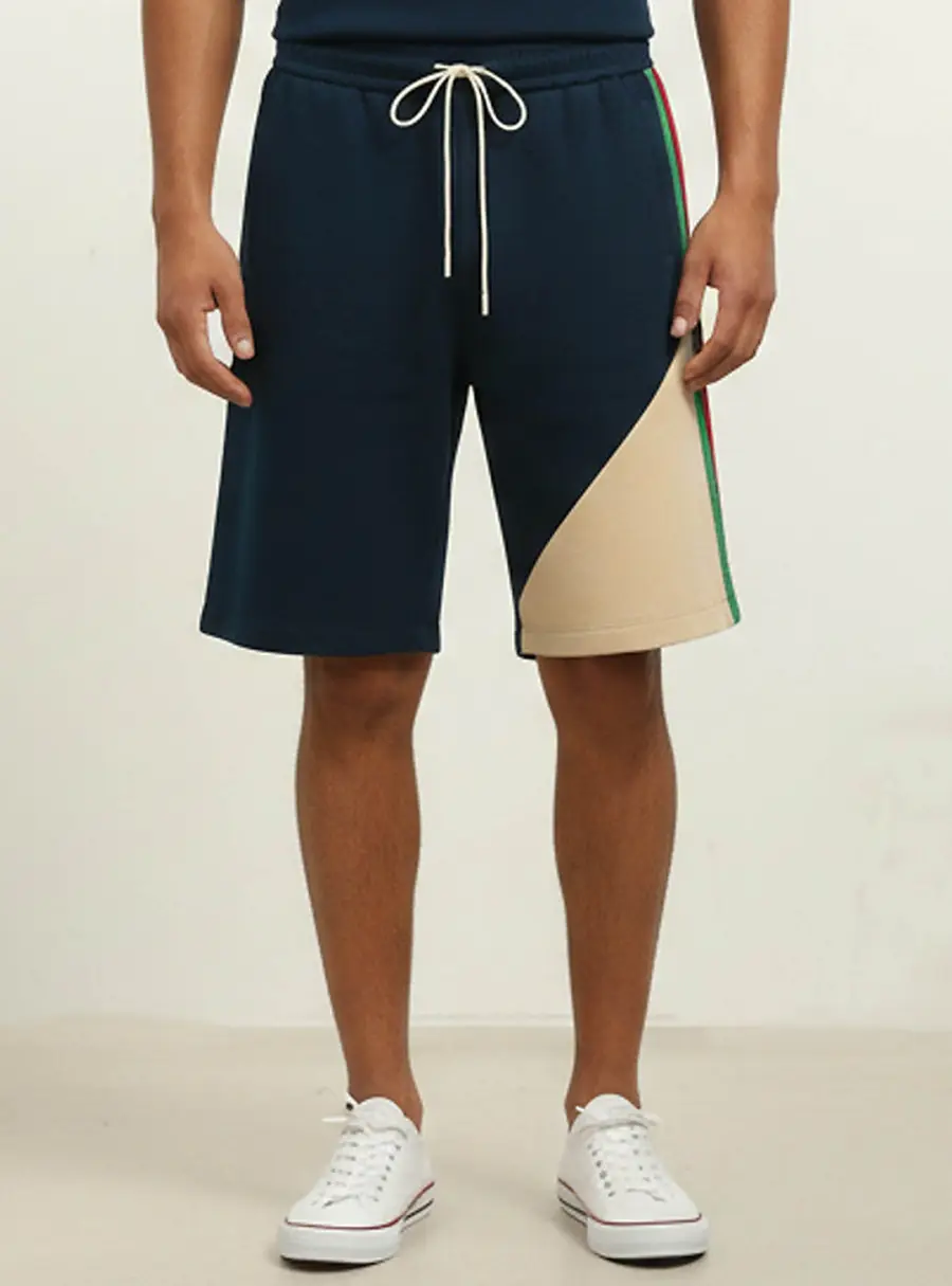 Gucci Navy Blue/Beige Wool Blend Basket Shorts L