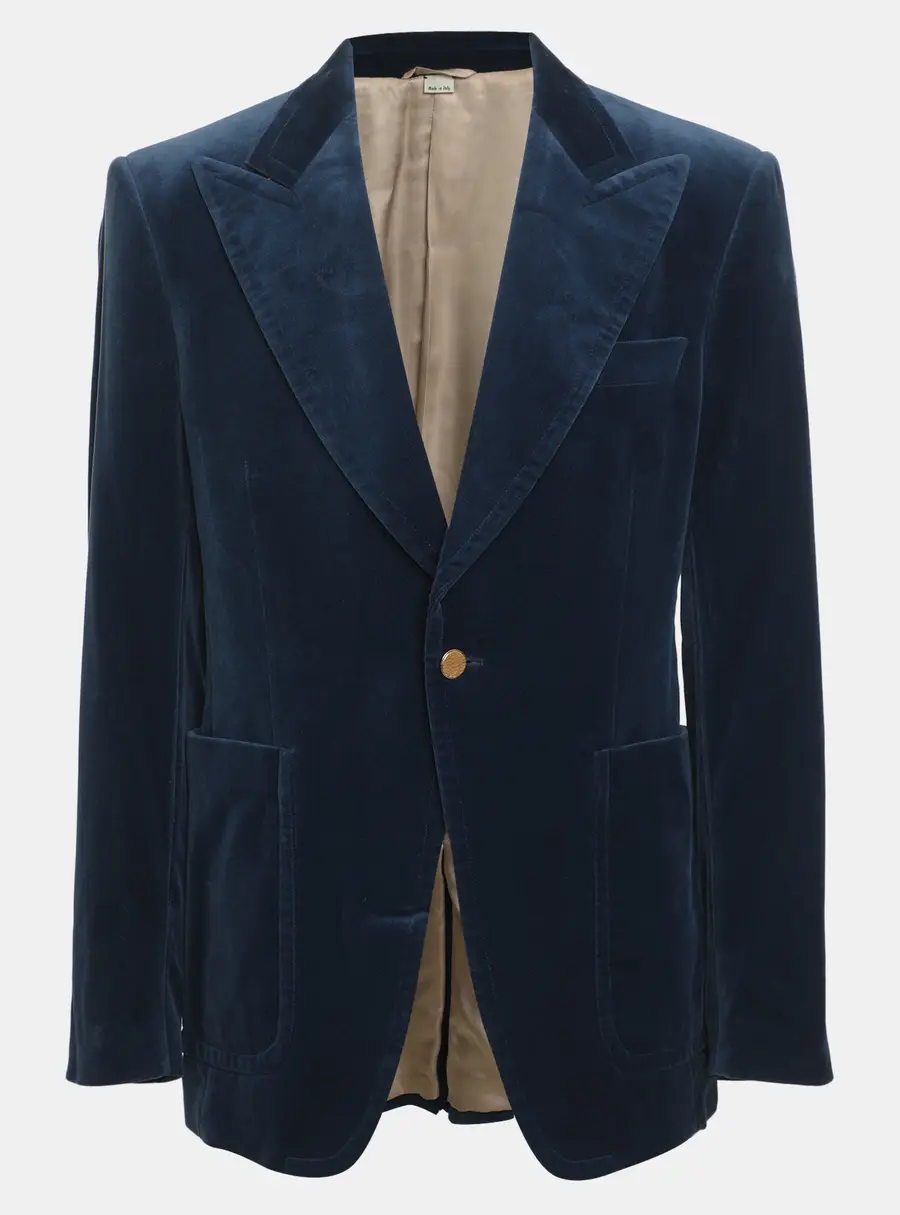 Gucci Blue Velvet Single Breasted Blazer L