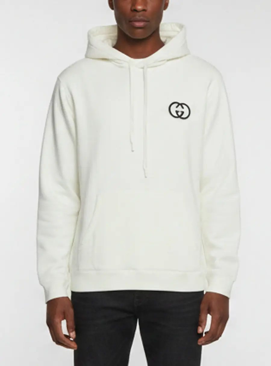 Gucci Off White Logo Detail Cotton Jersey Hooded Sweatshirt XL