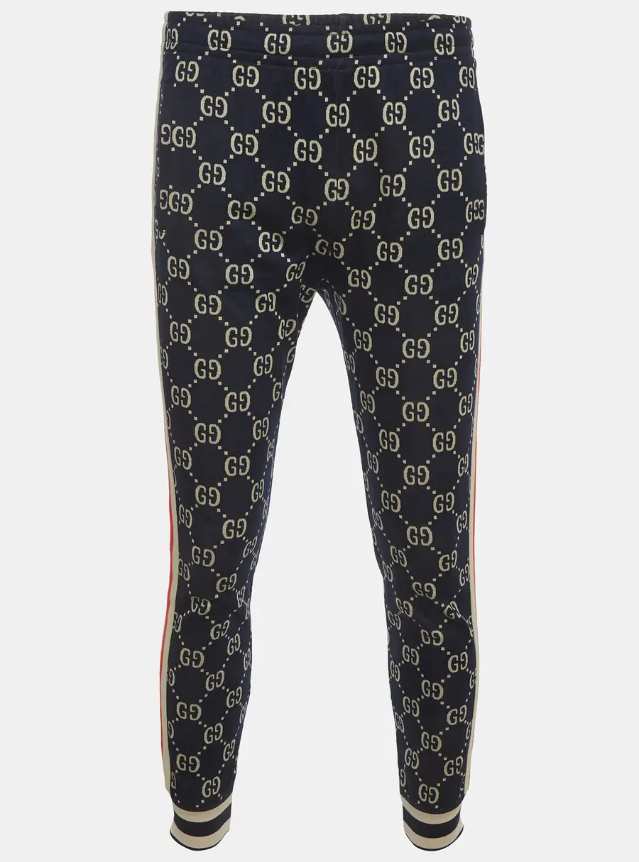 Gucci Navy Blue Monogram Jersey Size Stripe Joggers M