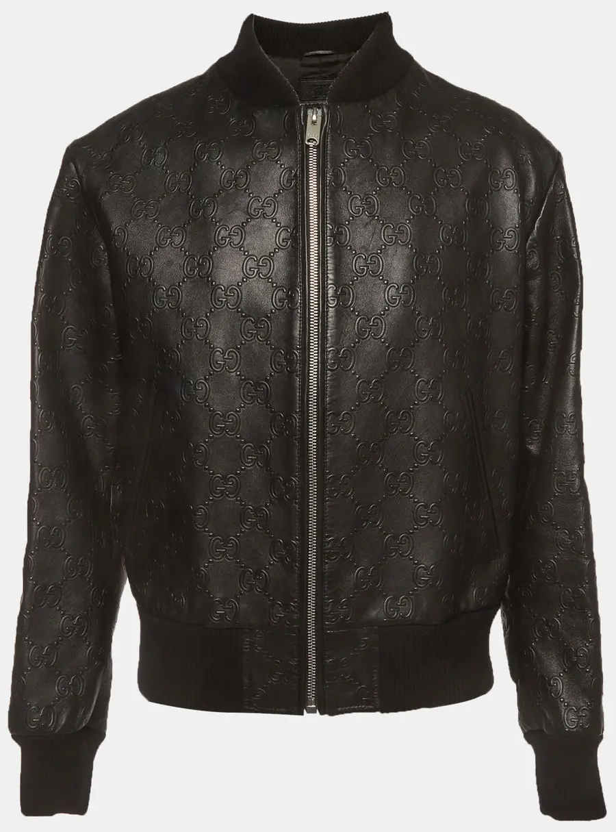 Gucci Black GG Monogram Zip Up Bomber Jacket L
