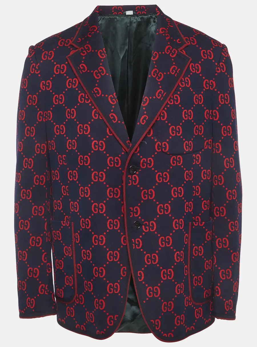 Gucci Navy Blue Monogram Jacquard Long Sleeve Jacket XXL