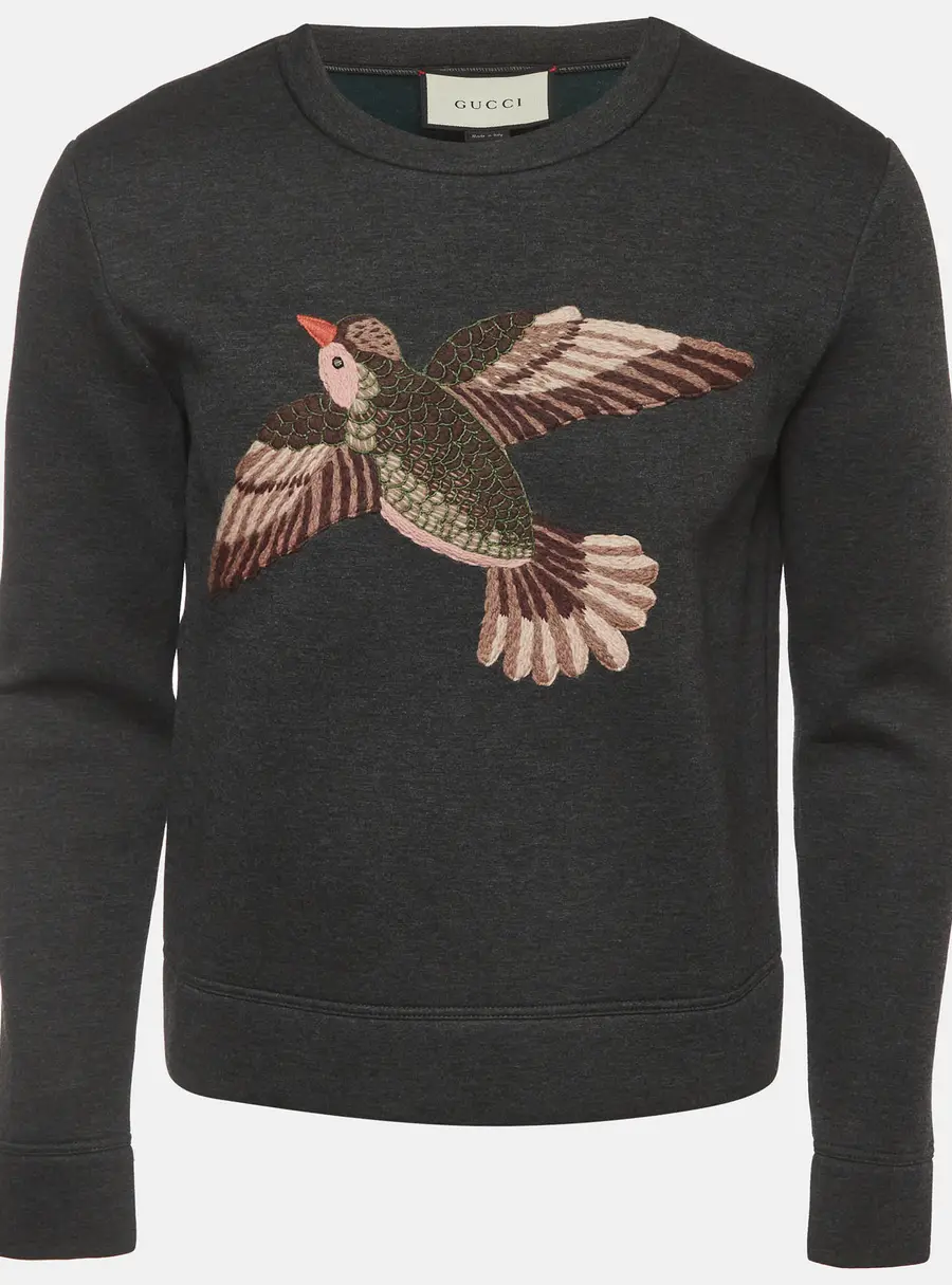 Gucci Grey Embroidered Neoprene Crewneck Sweatshirt XS