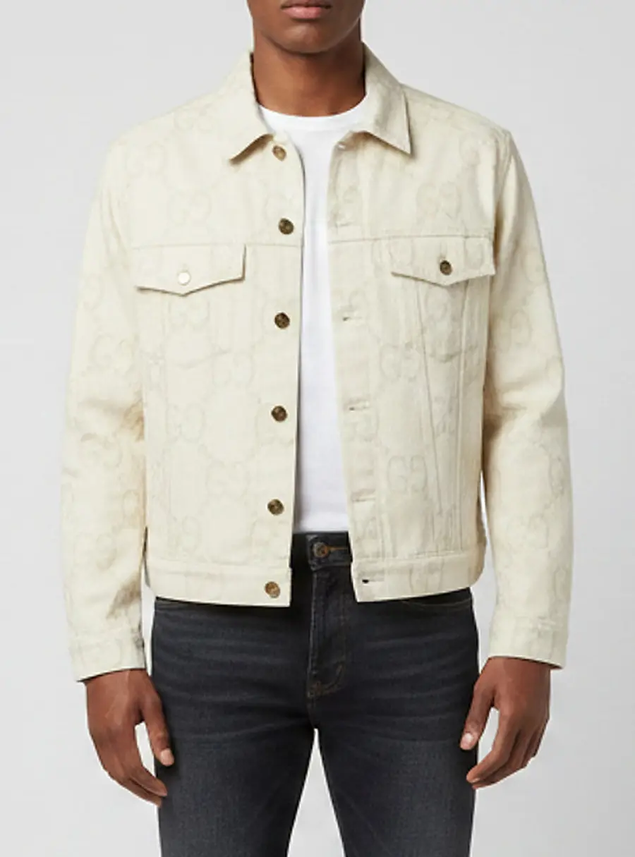 Gucci White Monogram Jacquard Long Sleeve Jacket L