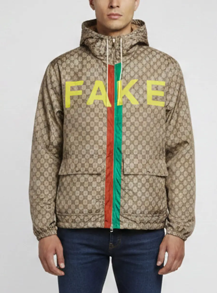 Gucci Beige Monogram "Fake/Not" Print Nylon Windbreaker Jacket M