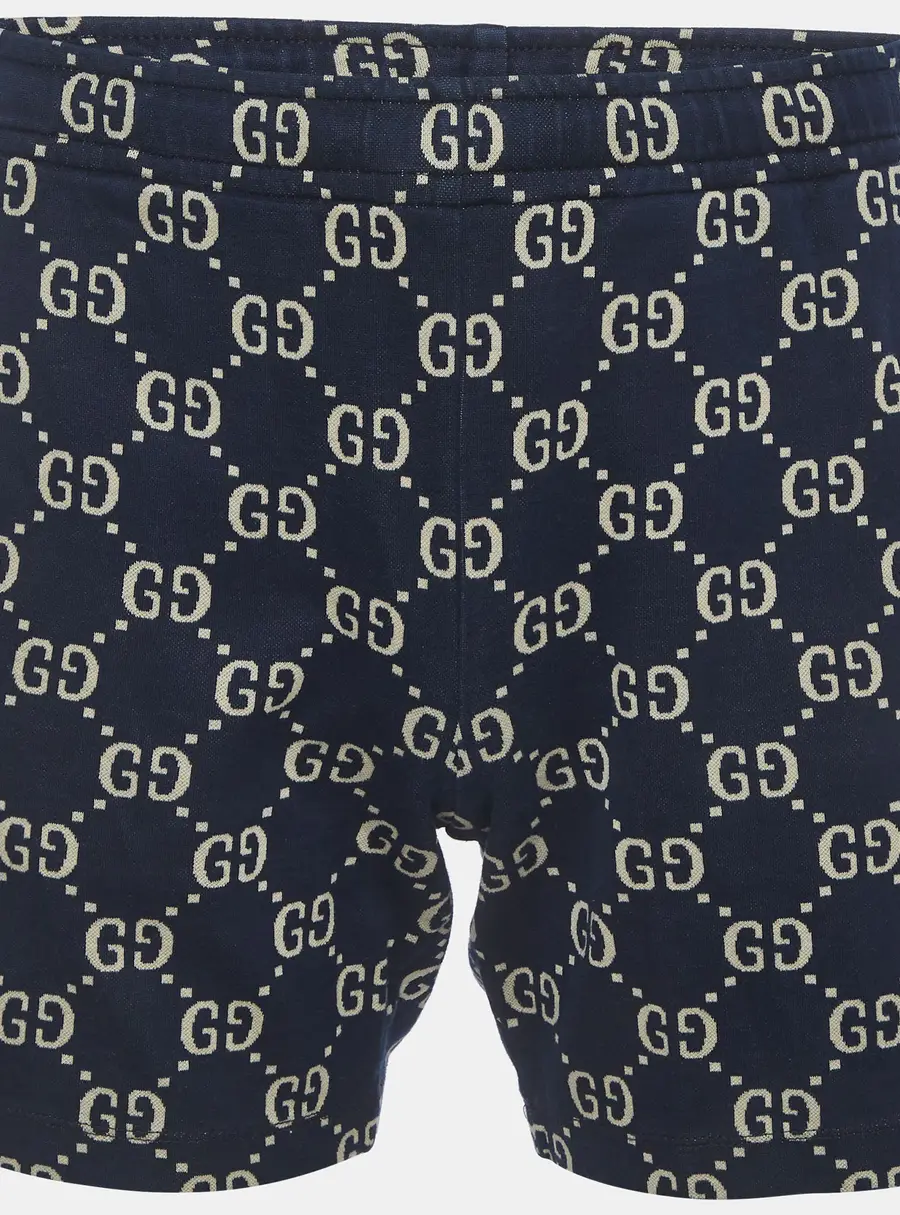 Gucci Navy Blue GG Jacquard Jersey Web Stripe Trim Shorts XS
