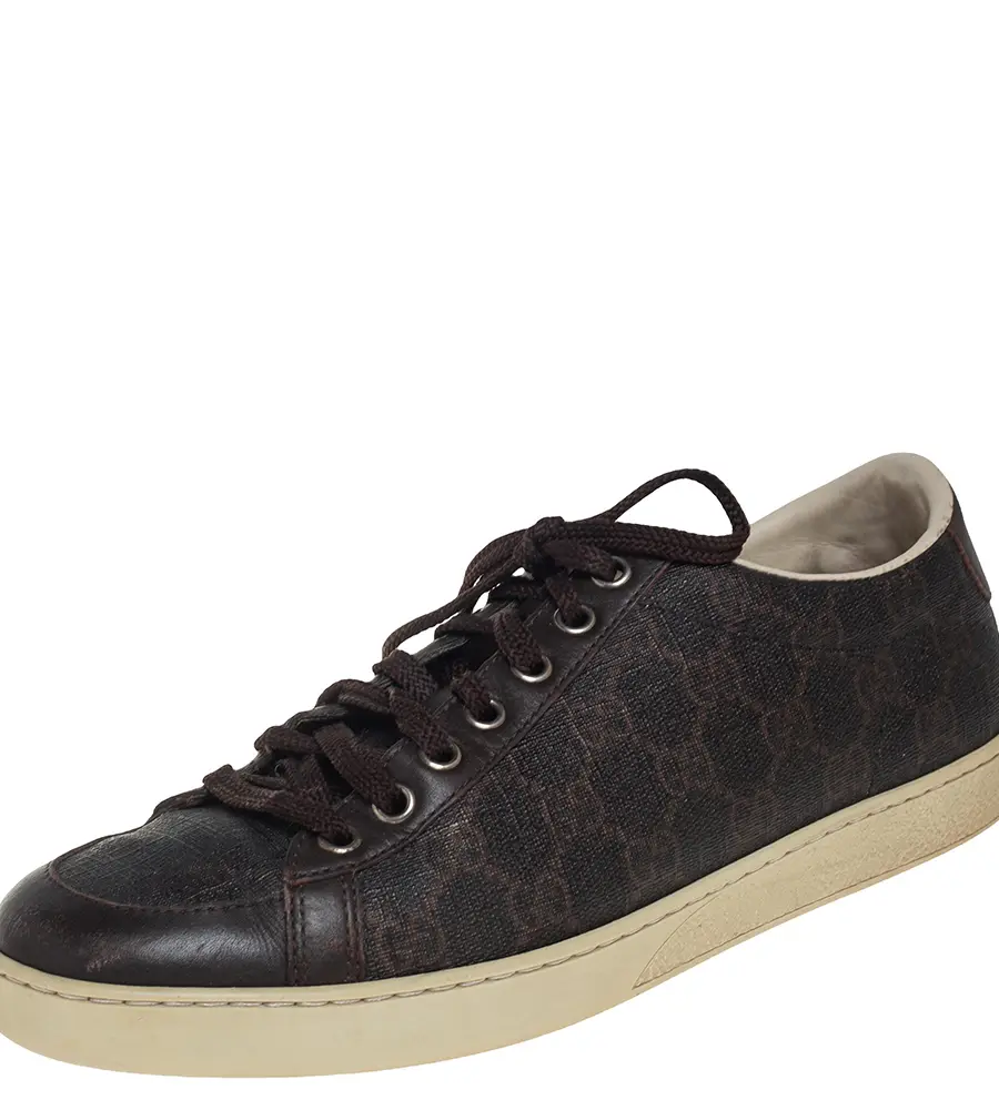 Gucci Brown Guccissima Coated Canvas and Leather Low Top Sneakers Size 39