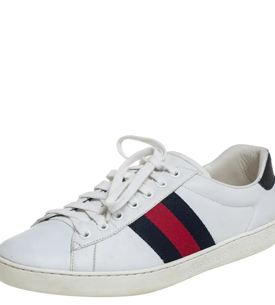Gucci White Leather  And Python Embossed Leather Ace Low Top Sneakers Size 40