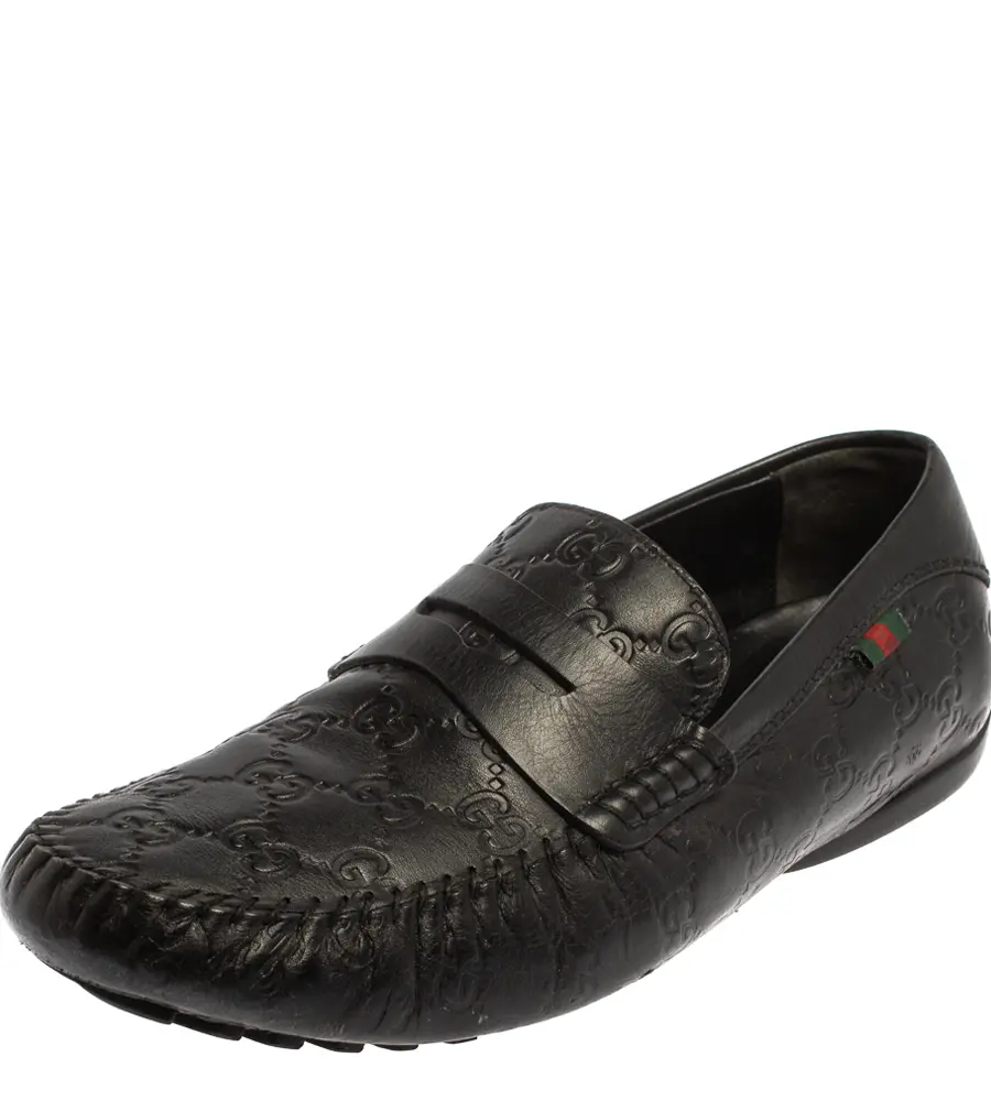 Gucci Black Guccissima Leather Loafers Size 41.5